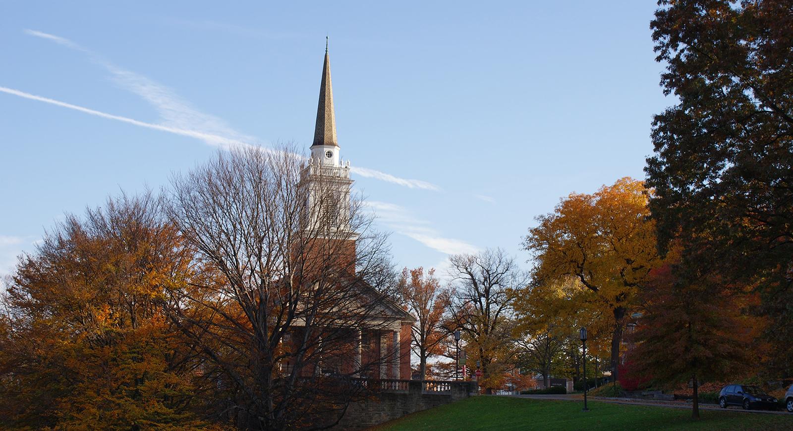 Photo of the chapel on Chatham University's 足球波胆平台, in autumn